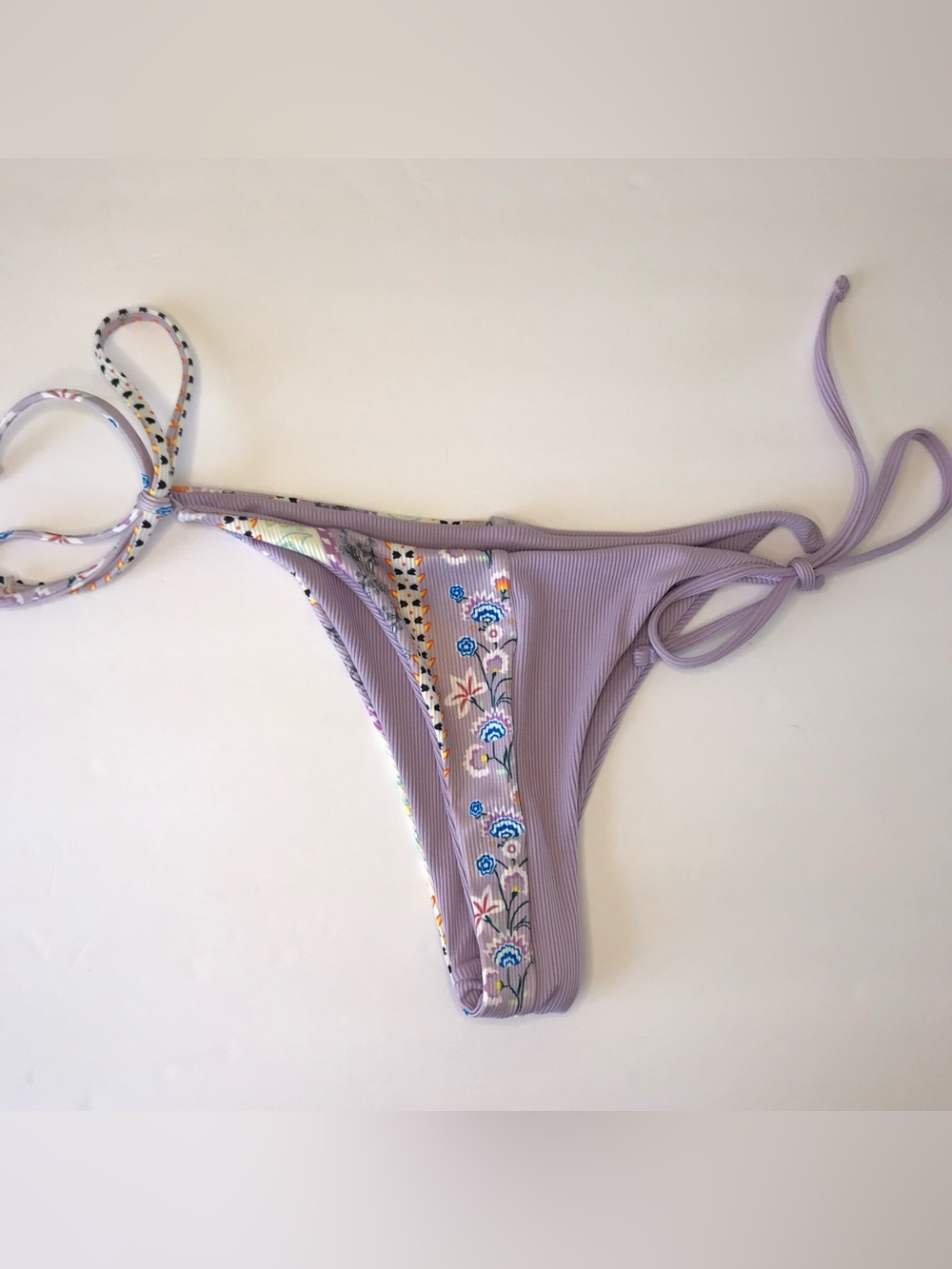 Zaful Teeny Purple Floral Ribbed Bikini Bottoms Size 6/M